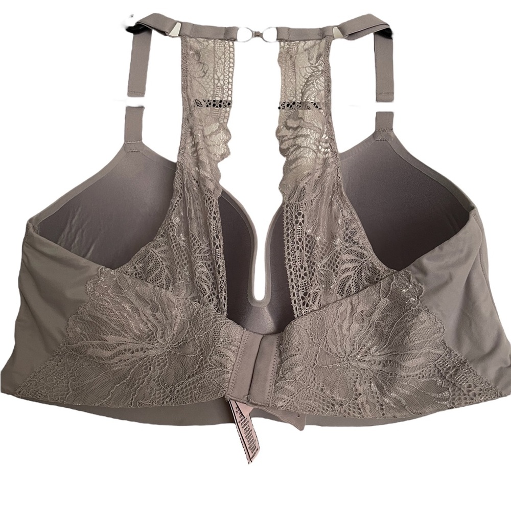 Victorias Secret Gray Incredible Padded Wireless Pushup Lace Racerback Bra 40DDD
